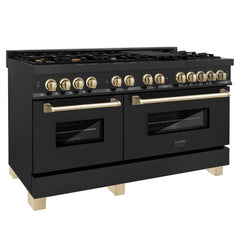 ZLINE 60 Inch Autograph Edition Dual Fuel Range in Black Stainless Steel with Gold Accents, RABZ-60-G