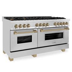 ZLINE 60 Inch Autograph Edition Dual Fuel Range in Stainless Steel with Champagne Bronze Accents, RAZ-60-CB