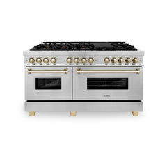 ZLINE 60 Inch Autograph Edition Dual Fuel Range in Stainless Steel with Gold Accents, RAZ-60-G