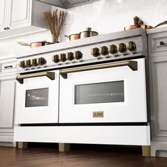 ZLINE 60 Inch Autograph Edition Dual Fuel Range in Stainless Steel with White Matte Door and Champagne Bronze Accents, RAZ-WM-60-CB