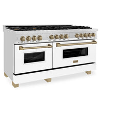 ZLINE 60 Inch Autograph Edition Dual Fuel Range in Stainless Steel with White Matte Door and Champagne Bronze Accents, RAZ-WM-60-CB