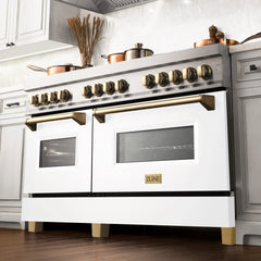 ZLINE 60 Inch Autograph Edition Dual Fuel Range in Stainless Steel with White Matte Door and Gold Accents, RAZ-WM-60-G