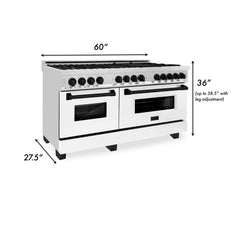 ZLINE 60 Inch Autograph Edition Dual Fuel Range in Stainless Steel with White Matte Door and Matte Black Accents, RAZ-WM-60-MB