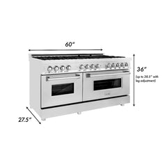 ZLINE Appliance Package - 60 In. Dual Fuel Range, 36 In. Refrigerator, Range Hood and 3-Rack Dishwasher in Stainless Steel, 4KPR-RARH60-DWV