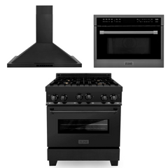 ZLINE Appliance Package - 30 In. Gas Range with Brass Burners, Microwave Oven, Range Hood in Black Stainless Steel, 3KP-RGBRHMWO-30