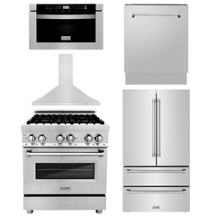 ZLINE Appliance Package - 30 in. Dual Fuel Range, Range Hood, Microwave Drawer, 3 Rack Dishwasher, Refrigerator, 5KPR-RARH30-MWDWV