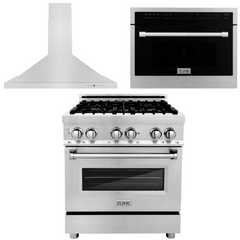 ZLINE Appliance Package - 30 in. Dual Fuel Range, 30 in. Range Hood, Microwave Oven, 3KP-RARHC30-DWV