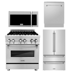 ZLINE Appliance Package - 30 in. Dual Fuel Range, Over-the-Range Microwave, 3 Rack Dishwasher, Refrigerator, 4KPR-RAOTRH30-DWV