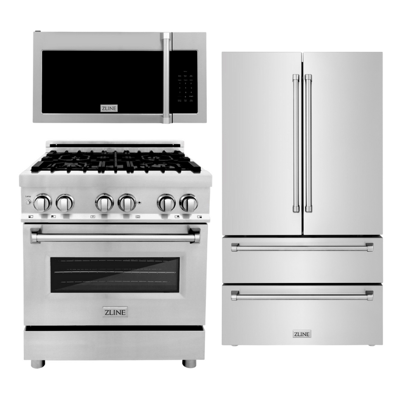 ZLINE Appliance Package - 30 in. Dual Fuel Range, Over-the-Range Microwave, Refrigerator, 3KPR-RAOTRH30