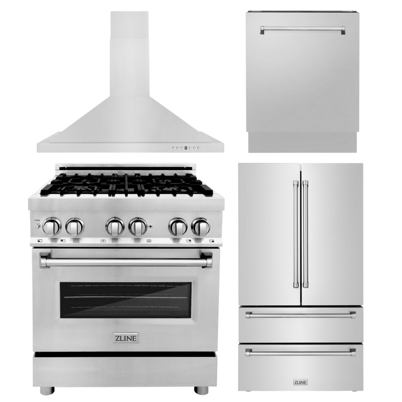 ZLINE Appliance Package - 30 in. Dual Fuel Range, Range Hood, 3 Rack Dishwasher, Refrigerator, 4KPR-RARH30-DWV