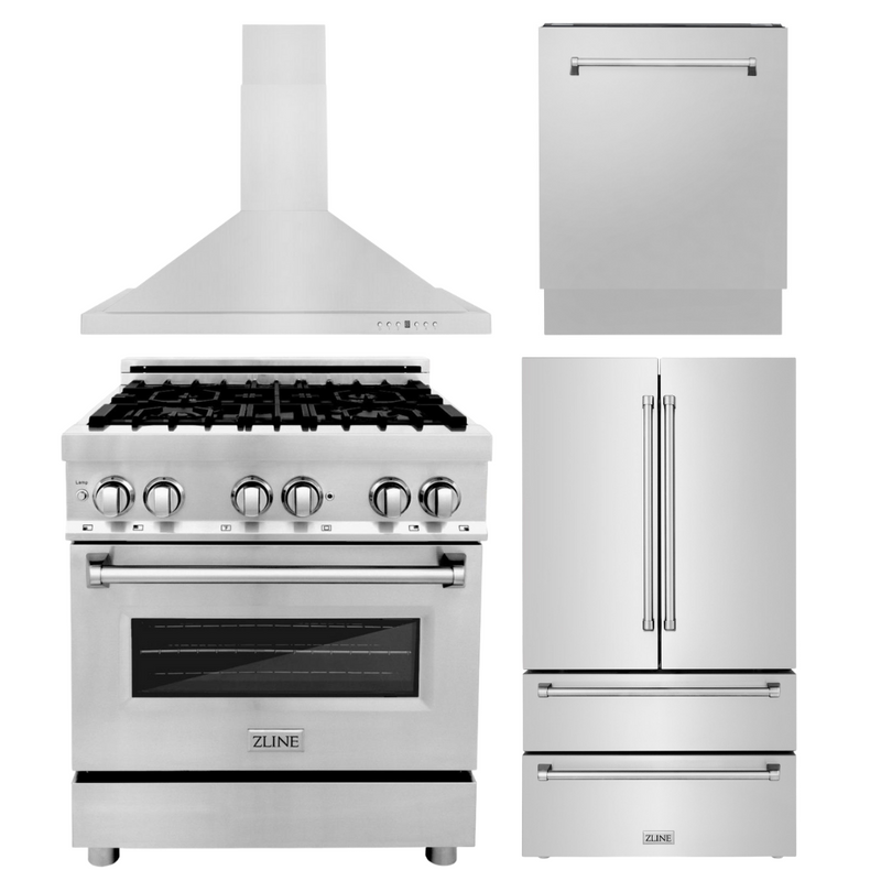 ZLINE Appliance Bundle - 30 in. Dual Fuel Range, Range Hood, 3 Rack Dishwasher, Refrigerator, Bundle-4KPR-RARH30-DWV