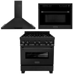 ZLINE Appliance Package - 30 in. Dual Fuel Range, Range Hood, and Microwave Oven in Black Stainless Steel, 3KP-RABRH30-MO