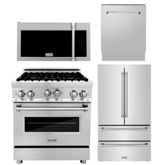 ZLINE Appliance Package - 30 in. Gas Range, Microwave, 3 Rack Dishwasher, Refrigerator, 4KPR-RGOTRH30-DWV