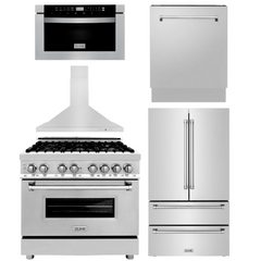 ZLINE 36" Range, Range Hood, Microwave, Dishwasher & Refrigerator Bundle, Bundle-5KPR-RARH36-MWDWV