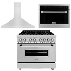 ZLINE Appliance Package - 36 in. Dual Fuel Range, Range Hood, Microwave Oven, 3KP-RARHC36-DWV