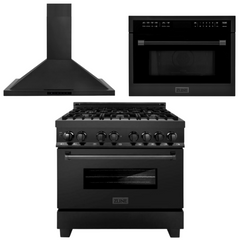 ZLINE Appliance Package - 36 in. Dual Fuel Range, Range Hood, Microwave Oven in Black Stainless Steel, 3KP-RABRH36-MO