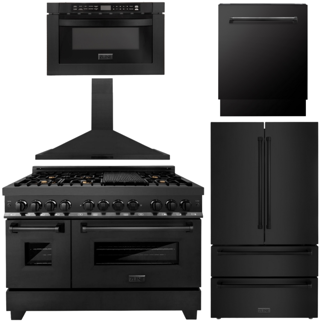 ZLINE Appliance Package - 48 in. Dual Fuel Range, Range Hood, Microwave Oven, Dishwasher, Refrigerator, 5KPR-RABRH48-MWDWV