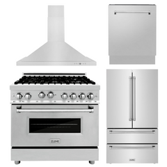 ZLINE Appliance Package - 36 Inch Gas Range, Range Hood, 3 Rack Dishwasher, Refrigerator, 4KPR-RGRH36-DWV