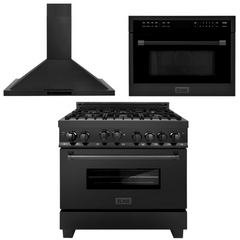 ZLINE Appliance Package - 36 in. Gas Range, Range Hood, Microwave Oven - Black Stainless Steel, 3KP-RBGRH36-MO