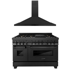 ZLINE 48 In. Dual Fuel Range in Black Stainless Steel & 48" Range Hood Package, 2KP-RABRH48