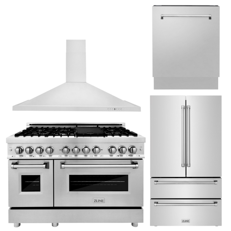 ZLINE Appliance Bundle- 48 in. Dual Fuel Range, Range Hood, 3 Rack Dishwasher, Refrigerator, Bundle-4KPR-RARH48-DWV