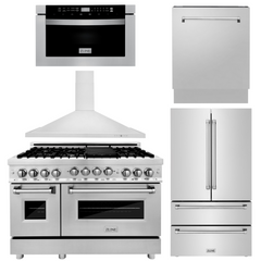 ZLINE Appliance Bundle - 48 in. Gas Range, Range Hood, Microwave Drawer, 3 Rack Dishwasher, Refrigerator, Bundle-5KPR-RGRH48-MWDWV