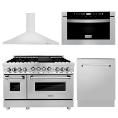 ZLINE Appliance Package - 48 in. Gas Range, Range Hood, Microwave Drawer, 3 Rack Dishwasher, 4KP-RGRH48-MWDWV