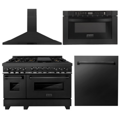 ZLINE Appliance Package - 48 in. Gas Range, Range Hood, Microwave Drawer, Dishwasher in Black, 4KP-RGBRH48-MWDW