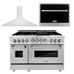 ZLINE Appliance Package - 48 in. Gas Range, Range Hood, Microwave Oven, 3KP-RGRH48-MO