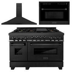 ZLINE Appliance Package - 48 in. Gas Range, Range Hood, Microwave Oven in Black, 3KP-RGBRH48-MO