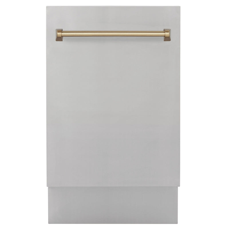 ZLINE Autograph Edition 18 in. Dishwasher in Stainless Steel with Champagne Bronze Handle, DWVZ-304-18-CB