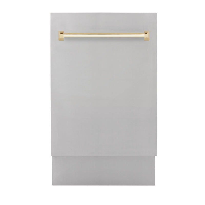 ZLINE Autograph Edition 18 in. Dishwasher in Stainless Steel with Gold Handle, DWVZ-304-18-G