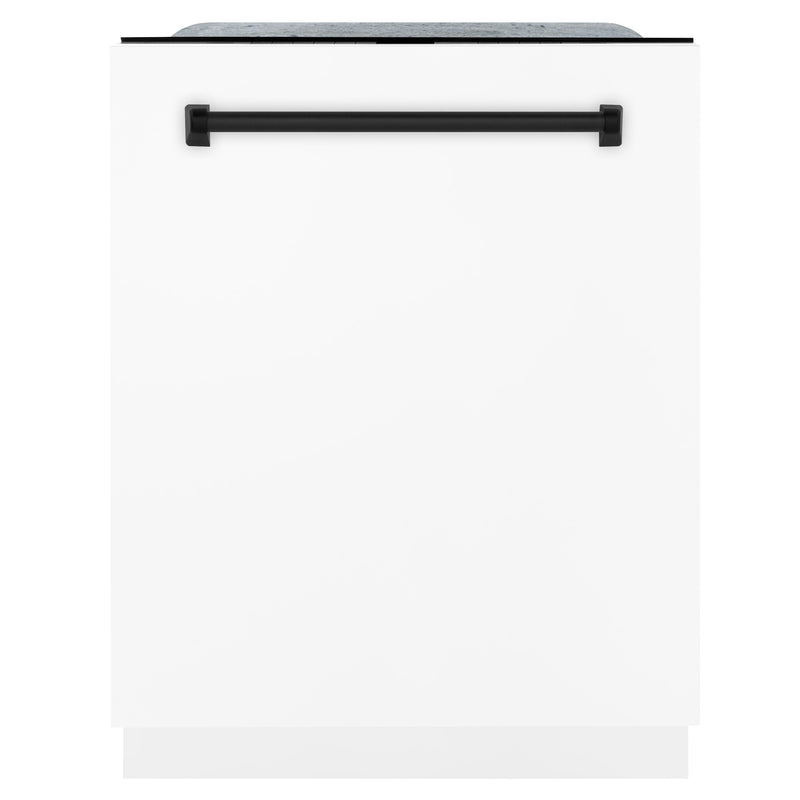 ZLINE Autograph Edition 24 inch Tall Dishwasher, Touch Control, in White Matte with Matte Black Handle, DWMTZ-WM-24-MB