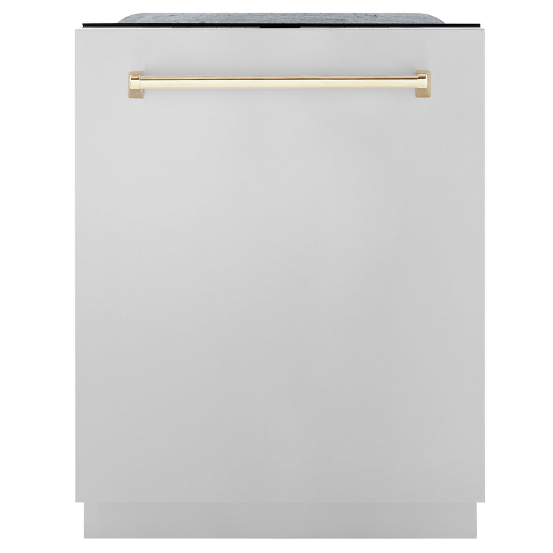 ZLINE Autograph Edition 24 In. Tall Dishwasher, Touch Control, in Stainless Steel with Gold Handle, DWMTZ-304-24-G