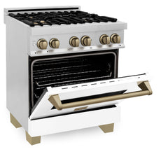 ZLINE Autograph Edition 30 Inch Dual Fuel Range with Gas Stove and Electric Oven in Stainless Steel with White Matte Door, Champagne Bronze Accents, RAZ-WM-30-CB