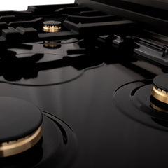 ZLINE Autograph Edition 30 Inch Porcelain Rangetop with 4 Gas Burners in Black Stainless Steel and Gold Accents, RTBZ-30-G