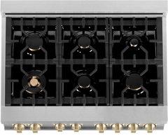 ZLINE Autograph Edition 36 In. Range, Gas Stove and Electric Oven in DuraSnow® Stainless Steel with White Matte Door and Champagne Bronze Accent, RASZ-WM-36-CB