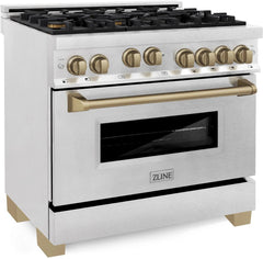 ZLINE Autograph Edition 36 in. Gas Range in DuraSnow® Stainless Steel with Champagne Accents, RGSZ-SN-36-CB