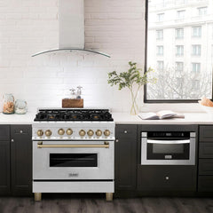 ZLINE Autograph Edition 36 in. Gas Range in DuraSnow® Stainless Steel with Champagne Accents, RGSZ-SN-36-CB