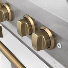 ZLINE Autograph Edition 36 in. Gas Range in DuraSnow® with White Matte Door and Champagne Bronze Accents, RGSZ-WM-36-CB