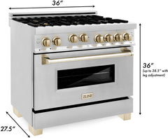 ZLINE Autograph Edition 36 in. Gas Range in Stainless Steel with Champagne Bronze Accents, RGZ-36-CB