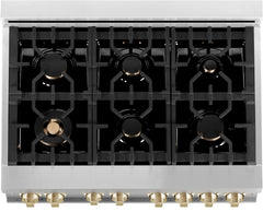 ZLINE Autograph Edition 36 in. Gas Range in Stainless Steel with Champagne Bronze Accents, RGZ-36-CB