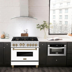 ZLINE Autograph Edition 36 in. Gas Range with White Matte Door and Champagne Bronze Accents, RGZ-WM-36-CB