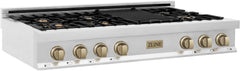 ZLINE Autograph Edition 48 In. Rangetop with 7 Gas Burners in Stainless Steel and Champagne Bronze Accents, RTZ-48-CB