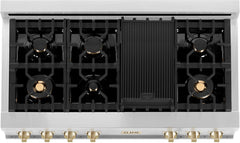 ZLINE Autograph Edition 48 In. Rangetop with 7 Gas Burners in Stainless Steel and Champagne Bronze Accents, RTZ-48-CB