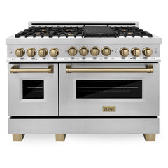 ZLINE Autograph Edition 48 Inch 6.0 cu. ft. Range with Gas Stove and Gas Oven in Stainless Steel with Champagne Bronze Accents, RGZ-48-CB