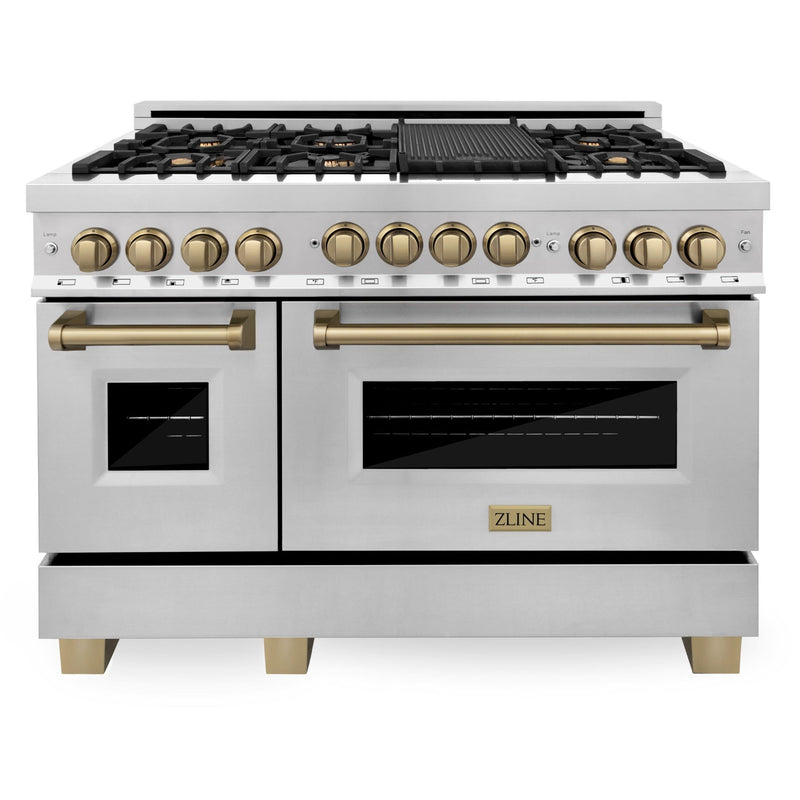 ZLINE Autograph Edition 48 Inch 6.0 cu. ft. Range with Gas Stove and Gas Oven in Stainless Steel with Champagne Bronze Accents, RGZ-48-CB