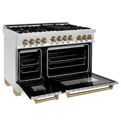 ZLINE Autograph Edition 48 Inch 6.0 cu. ft. Range with Gas Stove and Gas Oven in Stainless Steel with Champagne Bronze Accents, RGZ-48-CB