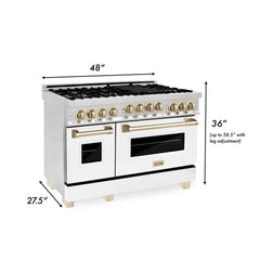 ZLINE Autograph Edition 48 Inch 6.0 cu. ft. Gas Range with White Matte Door, Champagne Bronze Accents, RGZ-WM-48-G