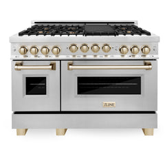 ZLINE Autograph Edition 48 Inch 6.0 cu. ft. Gas Range in Stainless Steel with Gold Accents, RGZ-48-G